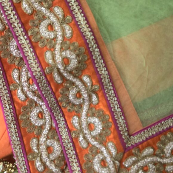 Women's Orange and Green Lengha (Small) - Picture 6 of 9
